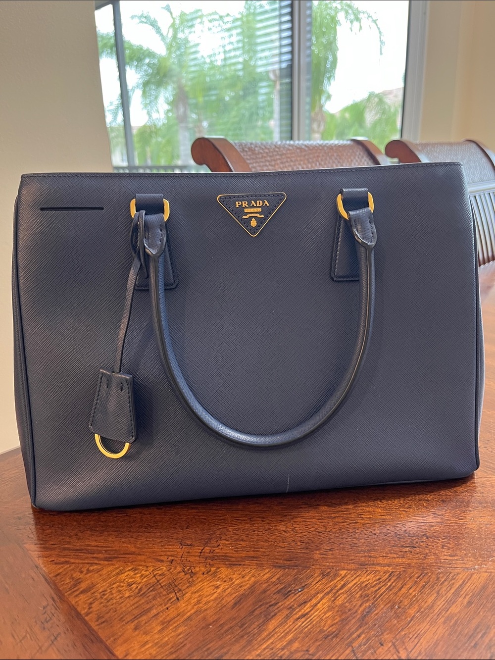 Prada Saffiano Lux Navy Leather Tote